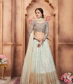 Light-Blue Embroidered Net Unstitched Lehenga