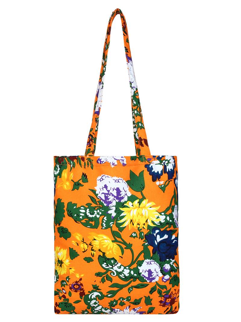 Eco-Friendly Orange & Multicolour Floral Print Canvas Shoulder Bag