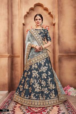 Green Embroidered Art Silk Unstitched Lehenga 1