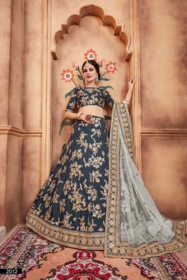 Green Embroidered Art Silk Unstitched Lehenga 2