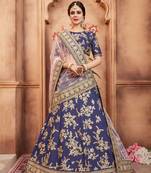 Dark-Blue Embroidered Art Silk Unstitched Lehenga