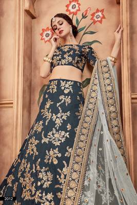 Green Embroidered Art Silk Unstitched Lehenga 4