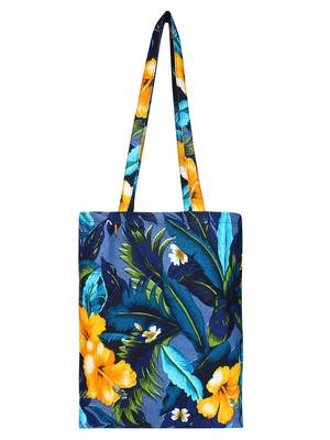 Eco-Friendly Navy Blue & Multicolour Floral Print Canvas Shoulder Bag 1