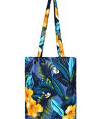 Eco-Friendly Navy Blue & Multicolour Floral Print Canvas Shoulder Bag