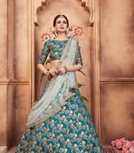 Green Embroidered Art Silk Unstitched Lehenga