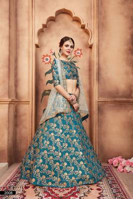 Green Embroidered Art Silk Unstitched Lehenga 2
