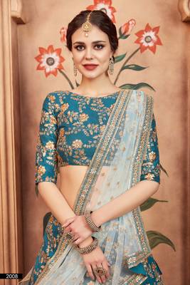 Green Embroidered Art Silk Unstitched Lehenga 4