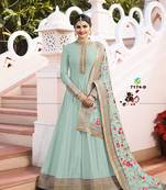 Sky-blue embroidered silk salwar