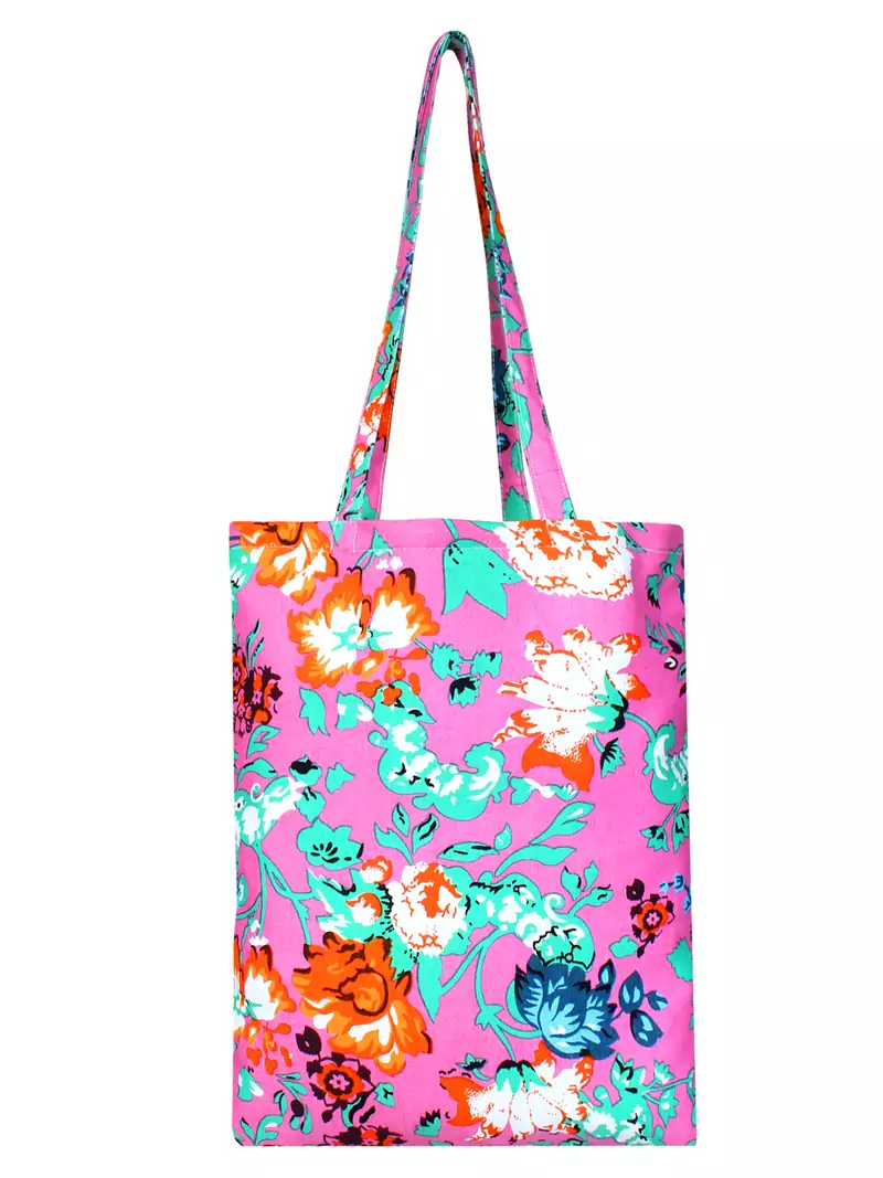 Eco-Friendly Pink & Multicolour Floral Print Canvas Shoulder Bag