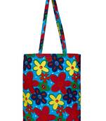 Eco-Friendly Blue & Multicolour Floral Print Canvas Shoulder Bag
