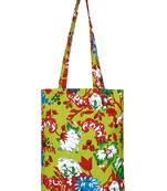 Eco-Friendly Green & Multicolour Floral Print Canvas Shoulder Bag