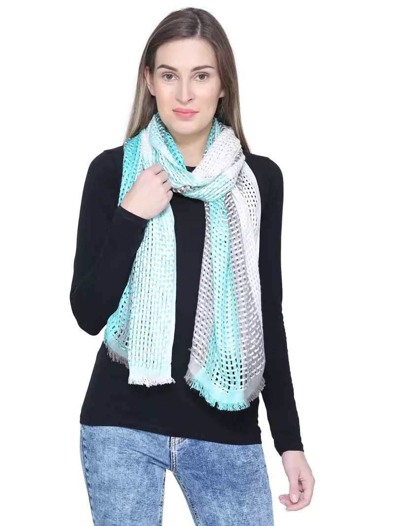Blue & Multicolour Striped Viscose Rayon Stole