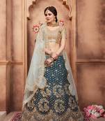 Green Embroidered Art Silk Unstitched Lehenga
