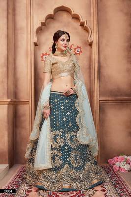 Green Embroidered Art Silk Unstitched Lehenga 2