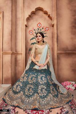 Green Embroidered Art Silk Unstitched Lehenga 3