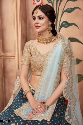 Green Embroidered Art Silk Unstitched Lehenga 4