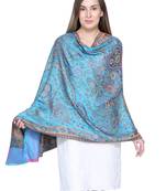 Blue & Multicolour Viscose Rayon Woven Design Paisley Shawl