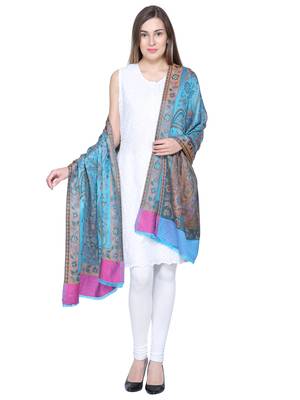 Blue & Multicolour Viscose Rayon Woven Design Paisley Shawl 2