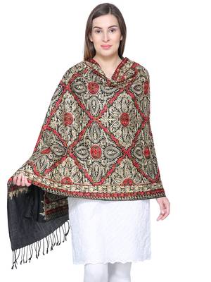 Black & Multicolour Woolen Heavy Embroidered Shawl 1