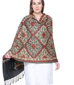 Black & Multicolour Woolen Heavy Embroidered Shawl