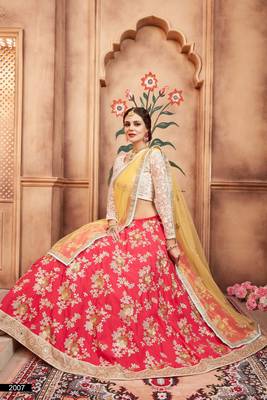 Pink Embroidered Silk Unstitched Lehenga 3