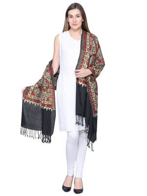 Black & Multicolour Woolen Heavy Embroidered Shawl 2