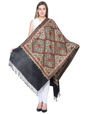 Black & Multicolour Woolen Heavy Embroidered Shawl 3
