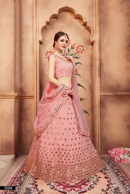 Peach Embroidered Georgette Unstitched Lehenga 3