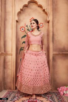 Peach Embroidered Georgette Unstitched Lehenga 4