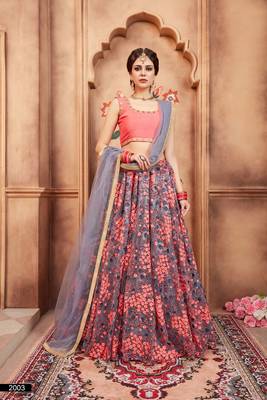Grey Embroidered Net Unstitched Lehenga 1