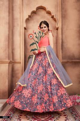 Grey Embroidered Net Unstitched Lehenga 2