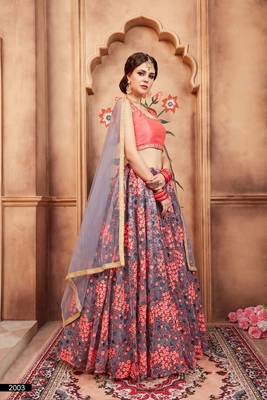 Grey Embroidered Net Unstitched Lehenga 3