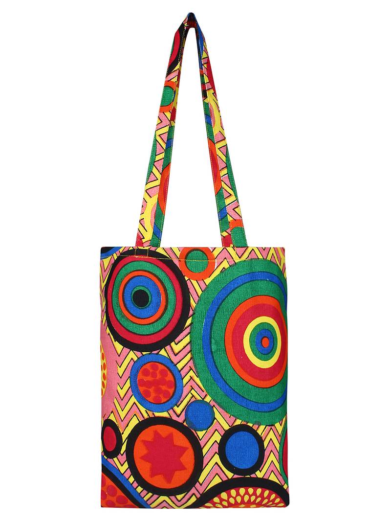 Eco-Friendly Pink & Multicolour Cirlce Print Canvas Shoulder Bag
