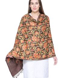 Dark Brown & Multicolour Woolen Heavy Embroidered Shawl