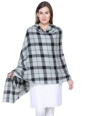 Grey & Black Woolen Woven Design Checkered Shawl 1