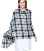 Grey & Black Woolen Woven Design Checkered Shawl