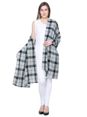 Grey & Black Woolen Woven Design Checkered Shawl 2