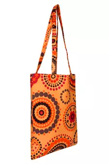 Eco-Friendly Orange & Multicolour Cricle Print Canvas Shoulder Bag