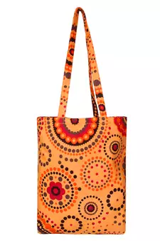 Eco-Friendly Orange & Multicolour Cricle Print Canvas Shoulder Bag