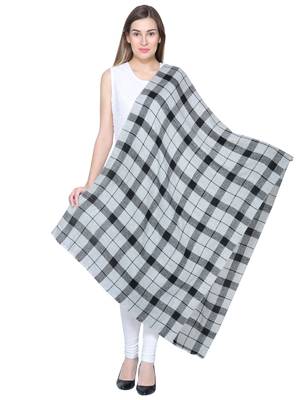 Grey & Black Woolen Woven Design Checkered Shawl 3