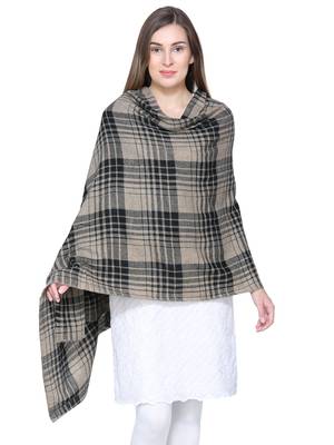 Brown & Black Woolen Woven Design Checkered Shawl 1