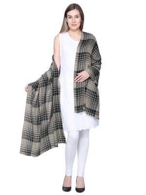 Brown & Black Woolen Woven Design Checkered Shawl 2