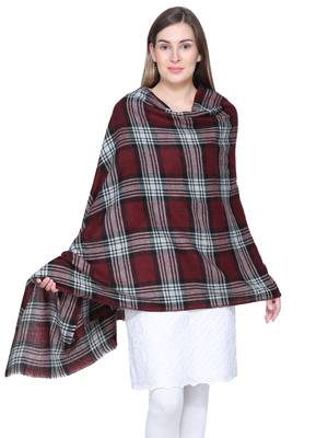 Wine & Black Woolen Woven Design Checkered Shawl 1