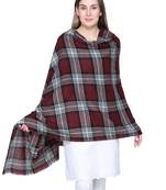 Wine & Black Woolen Woven Design Checkered Shawl