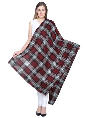 Wine & Black Woolen Woven Design Checkered Shawl 3
