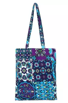 Eco-Friendly Blue & Multicolour Abstract Print Canvas Shoulder Bag