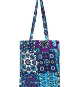 Eco-Friendly Blue & Multicolour Abstract Print Canvas Shoulder Bag