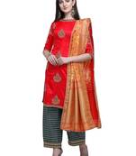 Red embroidered satin salwar