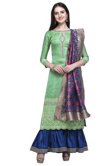 Green embroidered satin salwar