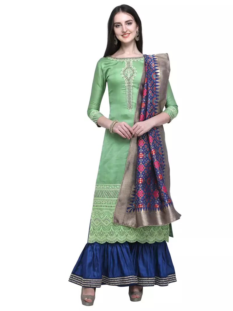 Green embroidered satin salwar